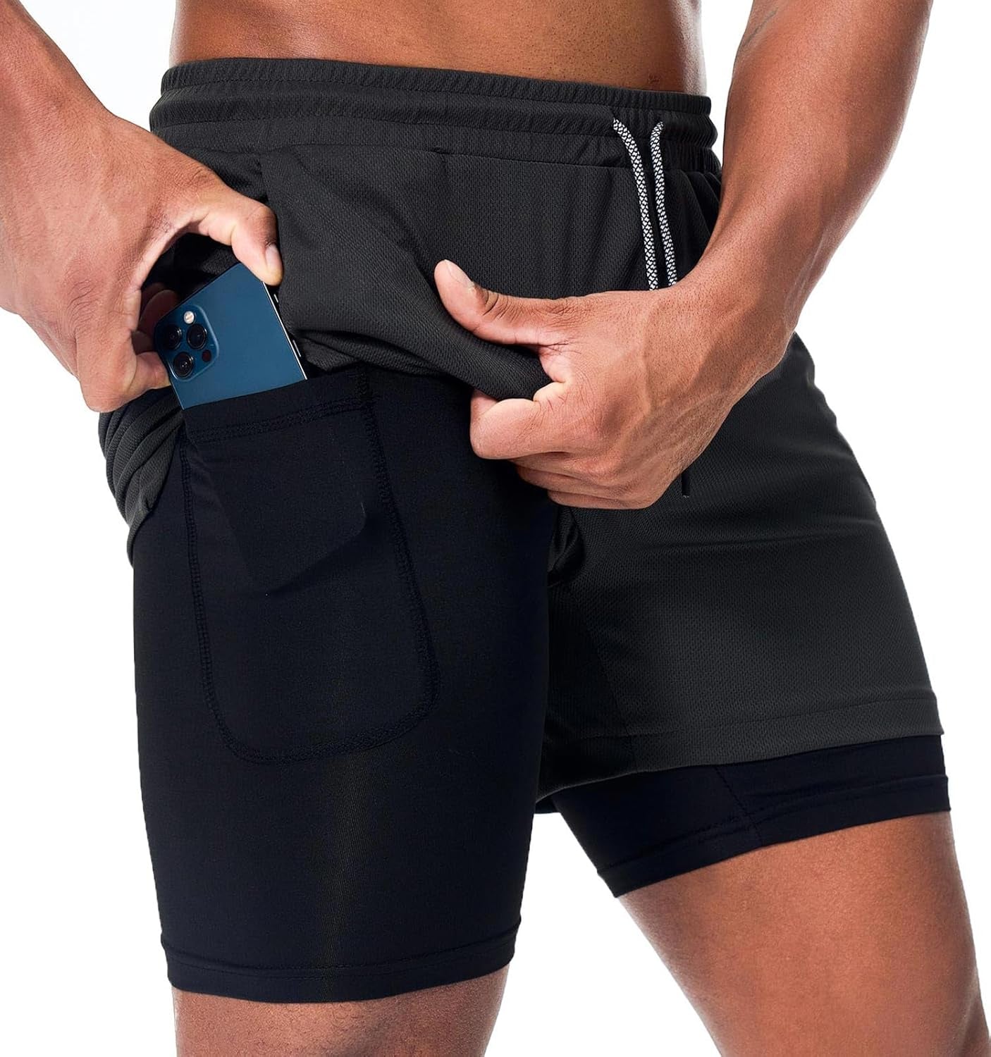 Men'S Athletic Running Shorts Quick Dry Workout Shorts 2 in 1 Shorts 5" Gym Running Shorts for Men with Phone Pocket